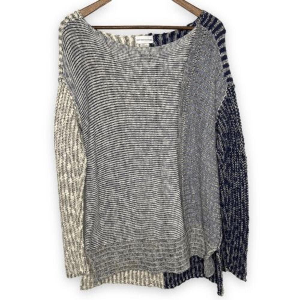 Soft Surroundings Blue Mixed Knit Colorblock Linen‎ Blend Tunic Sweater Medium